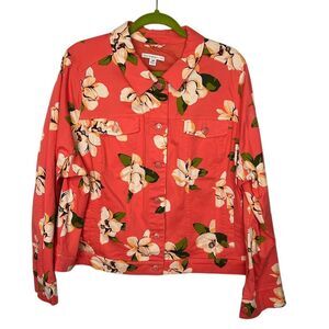 Isaac Mizrahi Live Women's 24W Orange Floral Denim Jacket Casual
